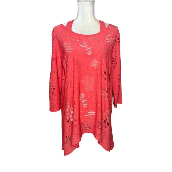 Clara Sun Woo Tops - CLARA SUN WOO Women's XL Eyelet Cold Shoulder Tunic Top Orange Cover Up USA